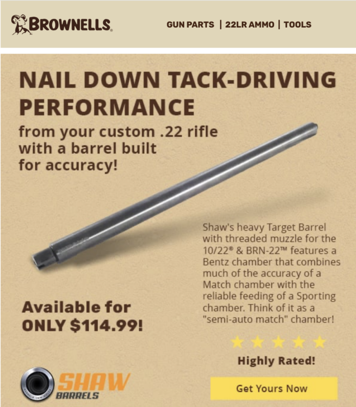 Brownells ER Shaw Target Barrels Ruger 10/22 On Sale