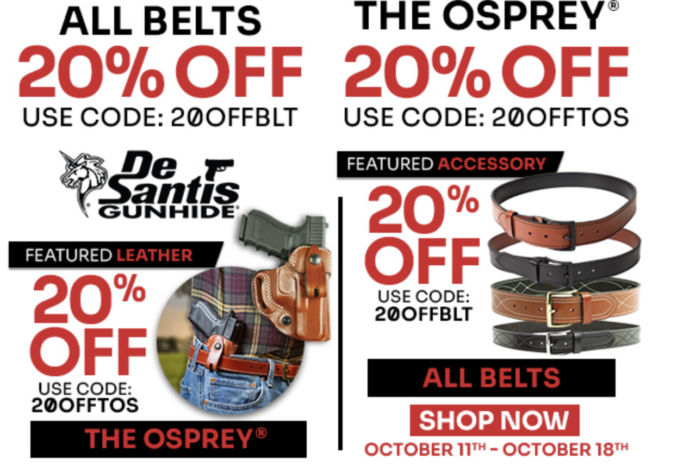 De Santis Gunhide 20% Off On All Belts And Opsrey Holster